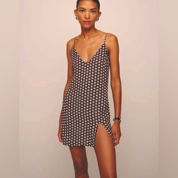Reformation Marlowe Front Slit Mini Slip Dress Palladio Geometric Print ZB1 - Picture 1 of 8